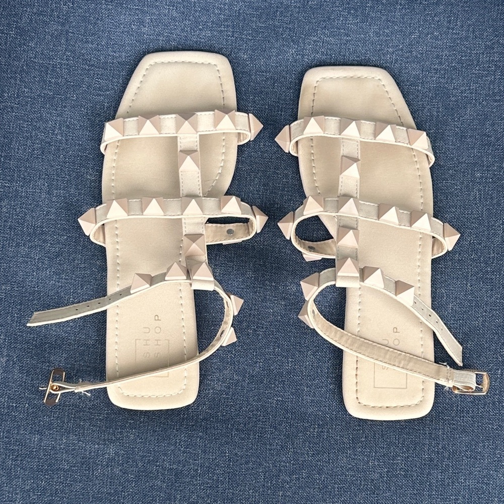 ShuShop Beige Nude Studded Sandals